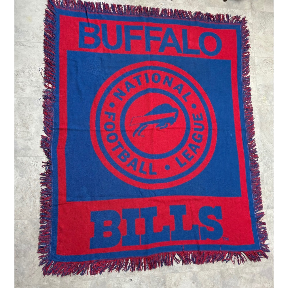 Vintage Buffalo Bills Woven Throw Blanket Red Blue NFL Football Retro Tapestry